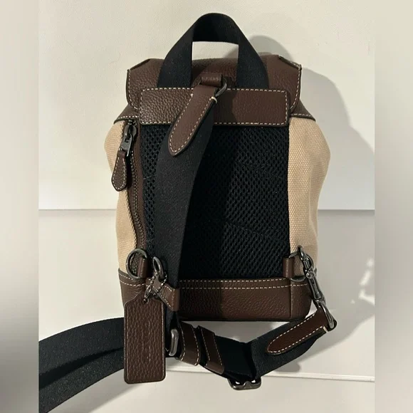 Coach Hudson Sling Pack Canvas Leather Brown Tan Crossbody Backpack NWT - Picture 6 of 12